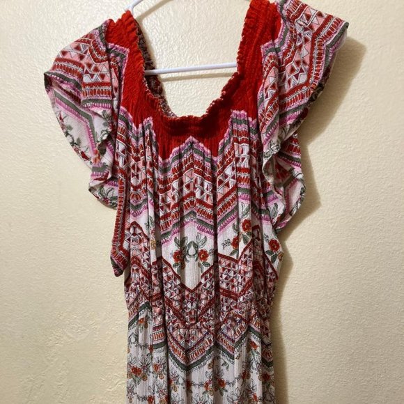 Patrons Of Peace Floral Off Shoulder Button Front Floor Length Maxi Dress Small - Picture 2 of 8